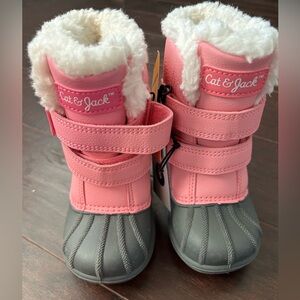 Pink and grey fur winter boots